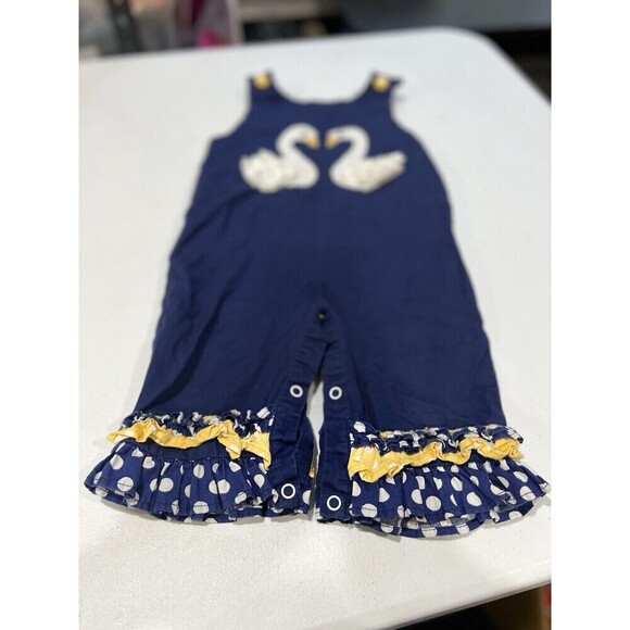 Lil Cactus Heart Swans Navy Blue Romper with Yellow Ruffles Unisex Infants 6-12 - Picture 2 of 7